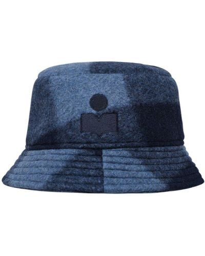 Isabel Marant Logo Embroidered Checked Hat - Blue