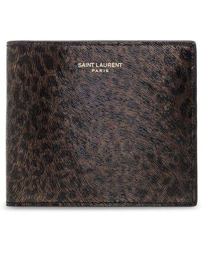 Saint Laurent Leather Wallet With Animal Motif - Black