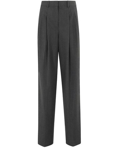 Theory Double Pleated Loose Leg Trousers - Grey