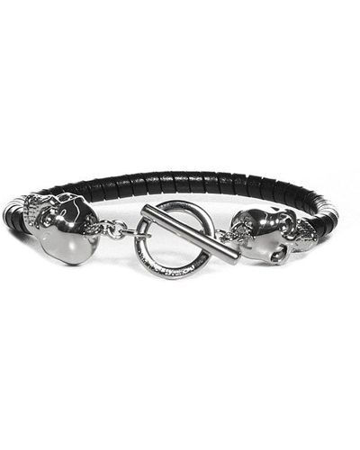 Alexander McQueen Skulls Leather Bracelet - Black