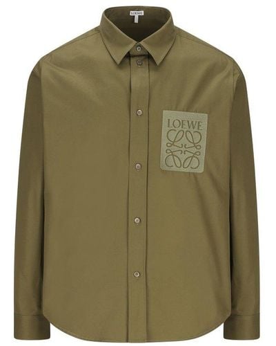 Loewe Anagram Embroidered Button-up Shirt - Green
