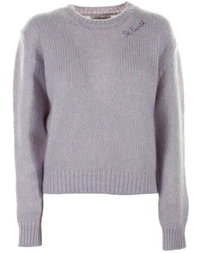 Mc2 Saint Barth Logo Embroidered Knitted Sweater - Grey