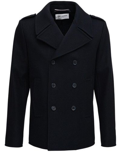 Saint Laurent Double Breasted Pea Coat - Blue