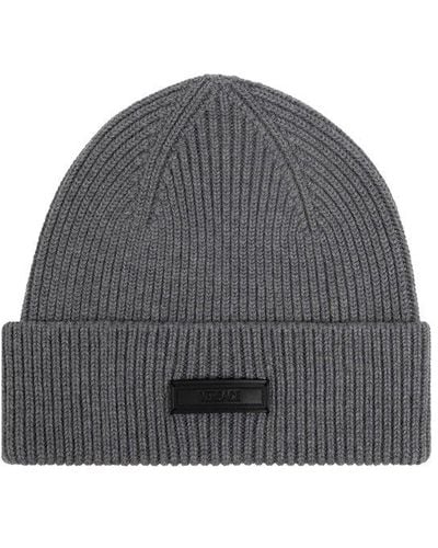 Versace Logo Patch Knitted Beanie - Grey