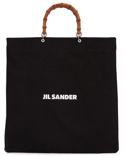 Jil Sander Logo Print Bamboo-handle Tote Bag - Black