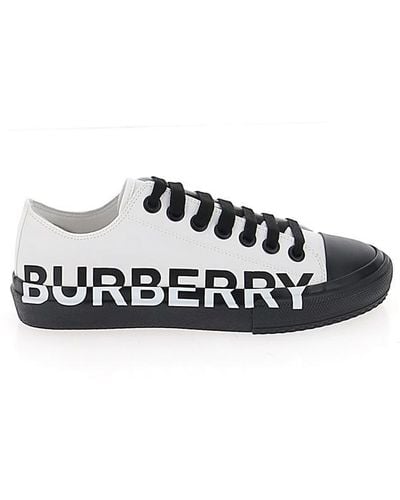 Burberry Logo Print Two-tone Cotton Gabardine Sneakers - White