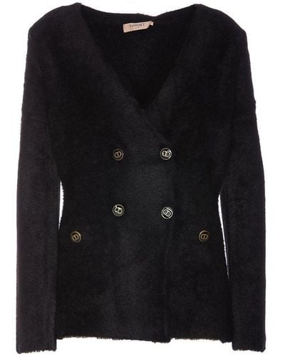Twin Set Piled Double-breasted Jacquard Blazer - Black