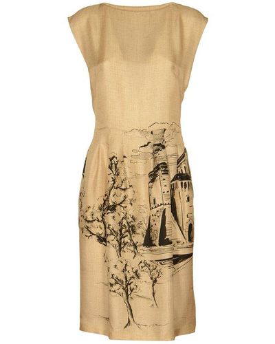 Alberta Ferretti Graphic Printed Sleeveless Dress - Metallic