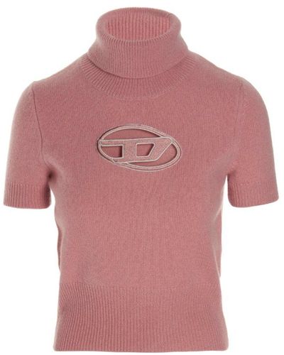 DIESEL A-argaret Logo Embroidered Turtleneck Sweater - Pink