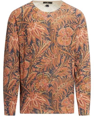 Etro All-over Botanical-printed Knitted Sweatshirt - Brown