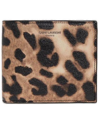 Saint Laurent East/west Leopard Print Wallet - Brown