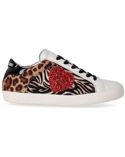 Love Moschino Animal Print Lace-up Sneaker - Red