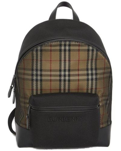 Burberry Check And Mesh Backpack - Black