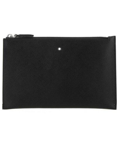 Montblanc Black Leather Small Sartorial Clutch Nd Uomo