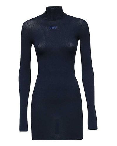 Off-White c/o Virgil Abloh Intarsia-knit Long-sleeved Mini Dress - Blue