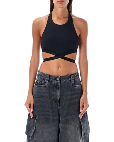 Palm Angels Cut-out Detailed Ribbed Sports Bra - Blue