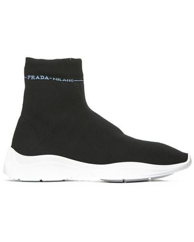 Prada Logo Sock Sneakers - Black