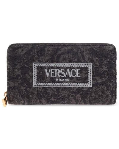 Versace Logo-embroidered Zip-up Wallet - Black