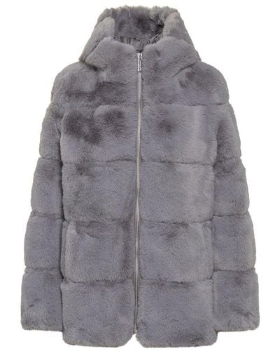 MICHAEL Michael Kors Quilted Faux Fur Hooded Coat - Grey