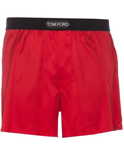 Tom Ford Logo-waistband Stretched Satin Boxers - Red