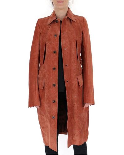 Rick Owens Suede Belted Trench Coat - Brown