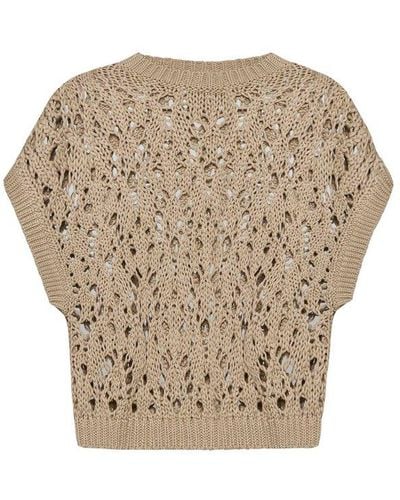 Brunello Cucinelli Open-knitted Crewneck Sweater - White