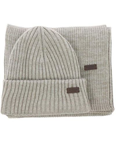 Barbour "crimdon" Scarf And Beanie Ribbed Set - Grey