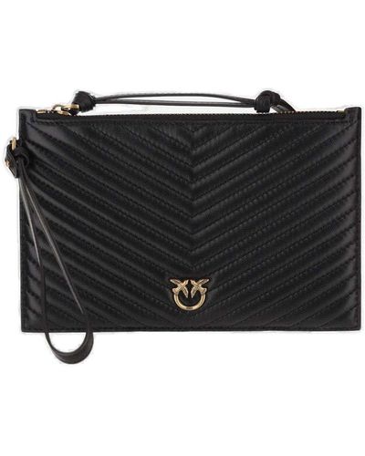 Pinko Flat Clutch Bag With Logo - Black