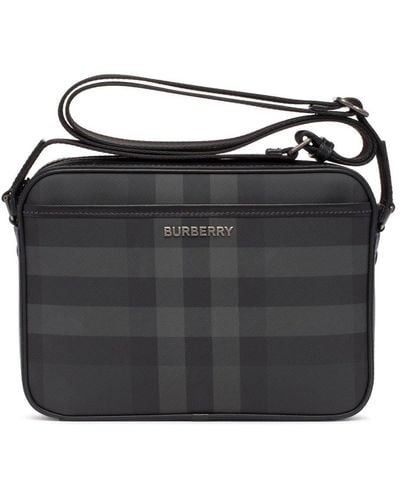 Burberry Logo Plaque Checked Messenger Bag - Black