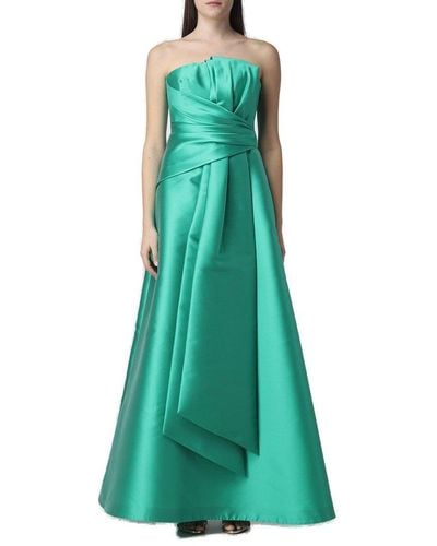 Alberta Ferretti Bow Embellished Satin Evening Gown - Green