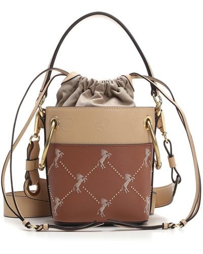 Chloé Roy Horse Embroidered Bucket Bag - Brown