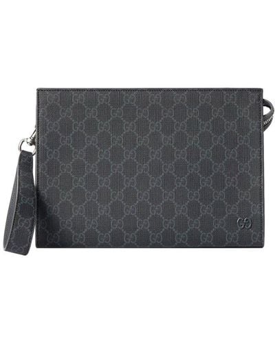 Gucci GG Detailed Zipped Clutch Bag - Grey