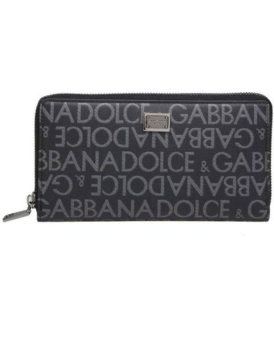 Dolce & Gabbana Wallet In Jacquard Fabric With Logo - Gray