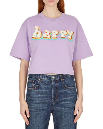 Sportmax Crochet-embroidered Cropped T-shirt - Purple