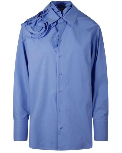Valentino Buttoned Long-sleeved Poplin Shirt - Blue