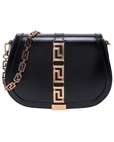 Versace Leather Closure With Flap And Magnetic Button Shoulder Bags - Black