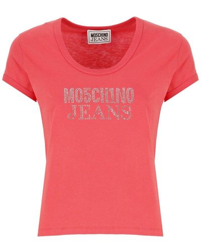 Moschino Jeans Logo-embellished Crewneck T-shirt - Pink