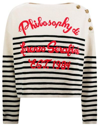 Philosophy Di Lorenzo Serafini Striped Sweater With Button Insert - White
