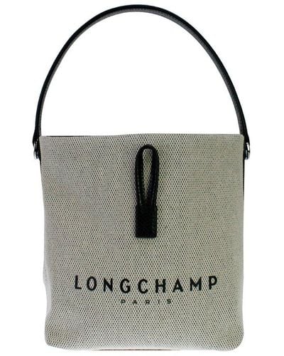 Longchamp Small Roseau Logo Printed Bucket Bag - Grey