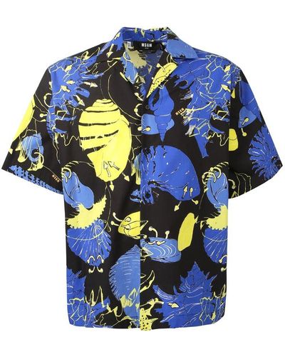 MSGM Shell-print Short-sleeve Shirt - Blue