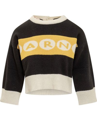 Marni Logo Intarsia Cropped Knitted Jumper - Black