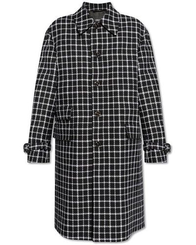 Versace Checked Button-up Coat - Black