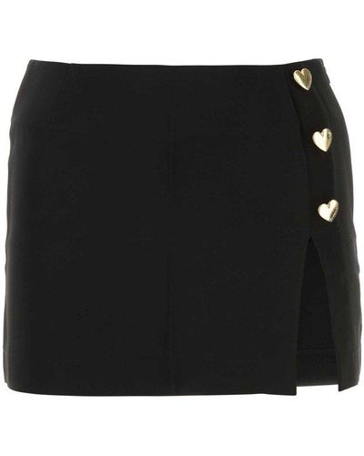 Marco Rambaldi Heart Button Side Slit Mini Skirt - Black
