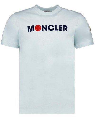 Moncler Logo Flocked Crewneck T-shirt - Blue