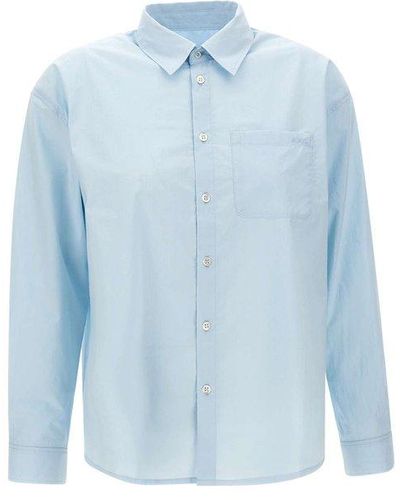 A.P.C. Boyfriend Logo-embroidered Buttoned Shirt - Blue