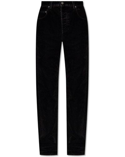 Saint Laurent Velvet-Trimmed Jeans - Black