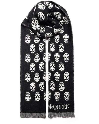 Alexander McQueen Reversible Fringed Logo-jacquard Wool Scarf - Black