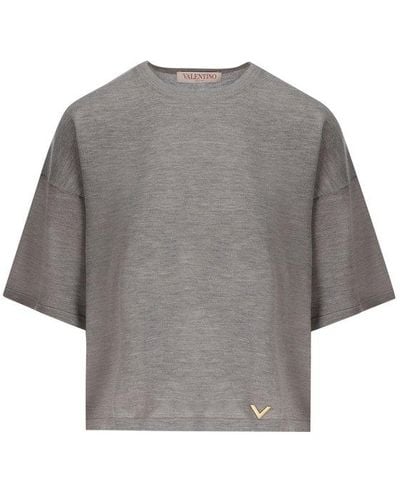 Valentino Crewneck Short-sleeved Knitted T-shirt - Grey