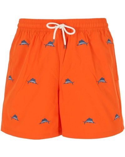Polo Ralph Lauren Shark Printed Drawstring Swim Shorts - Orange