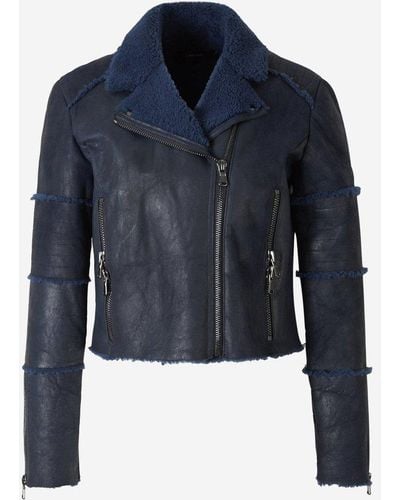 J Brand Shearling Leather Jacket - Blue